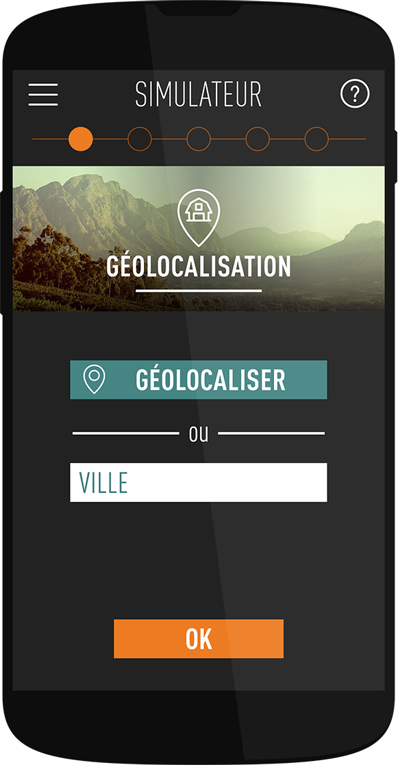 OCP UI design application icon page simulateur géolocalisation