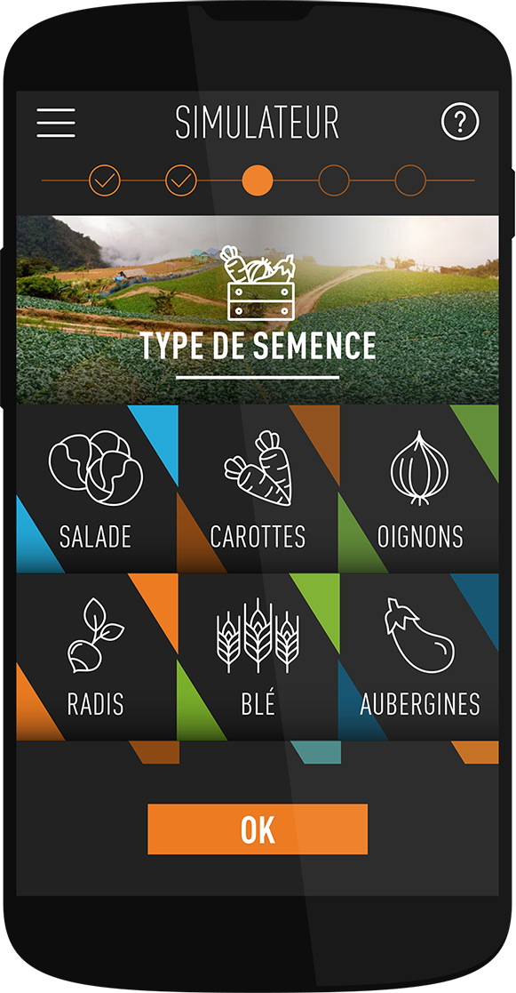 OCP UI design application icon page simulateur type semence