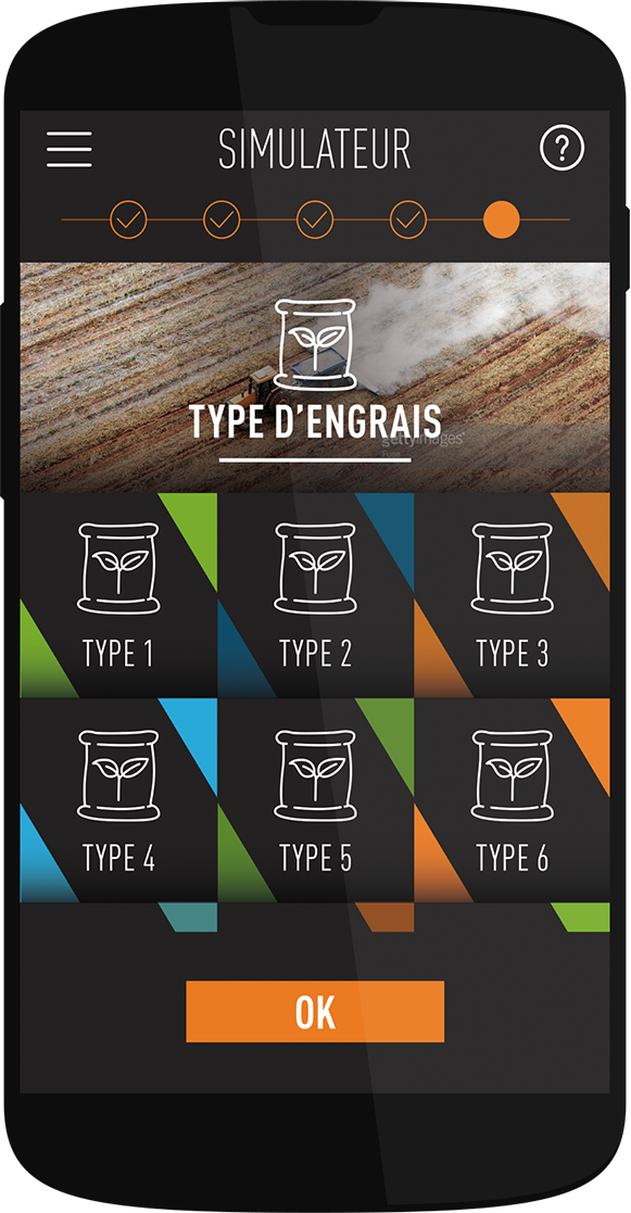 OCP UI design application icon page simulateur type engrais